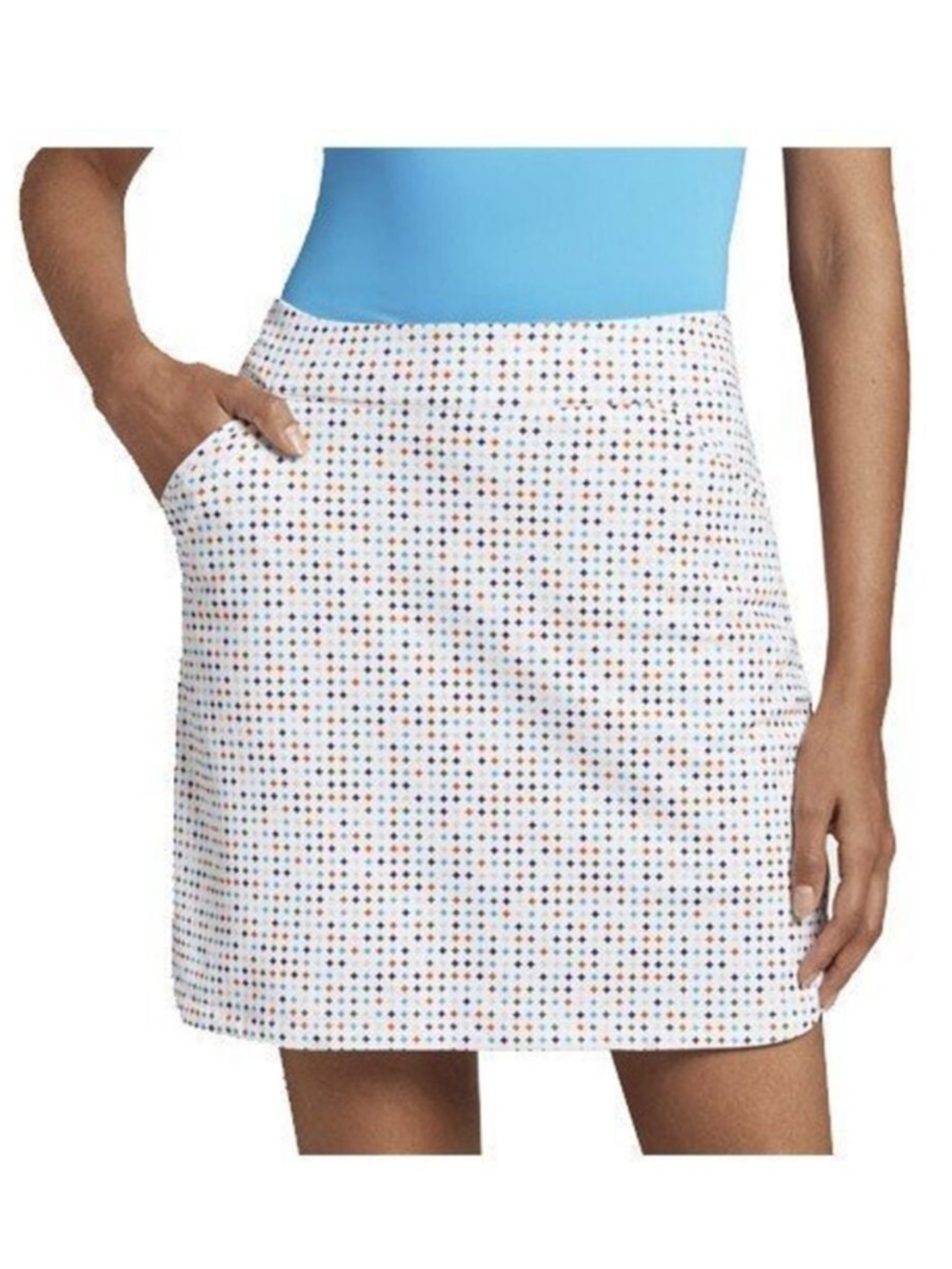 Peter Millar Alice Petal Hem Golf Skort White Diamond Print Stretch Pockets Sz M